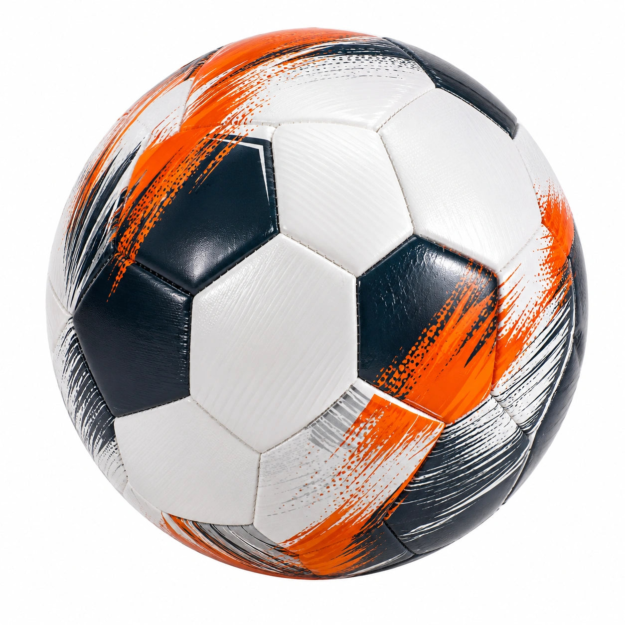 Ballon de football blanc, noir et orange pour jeu en extérieur
