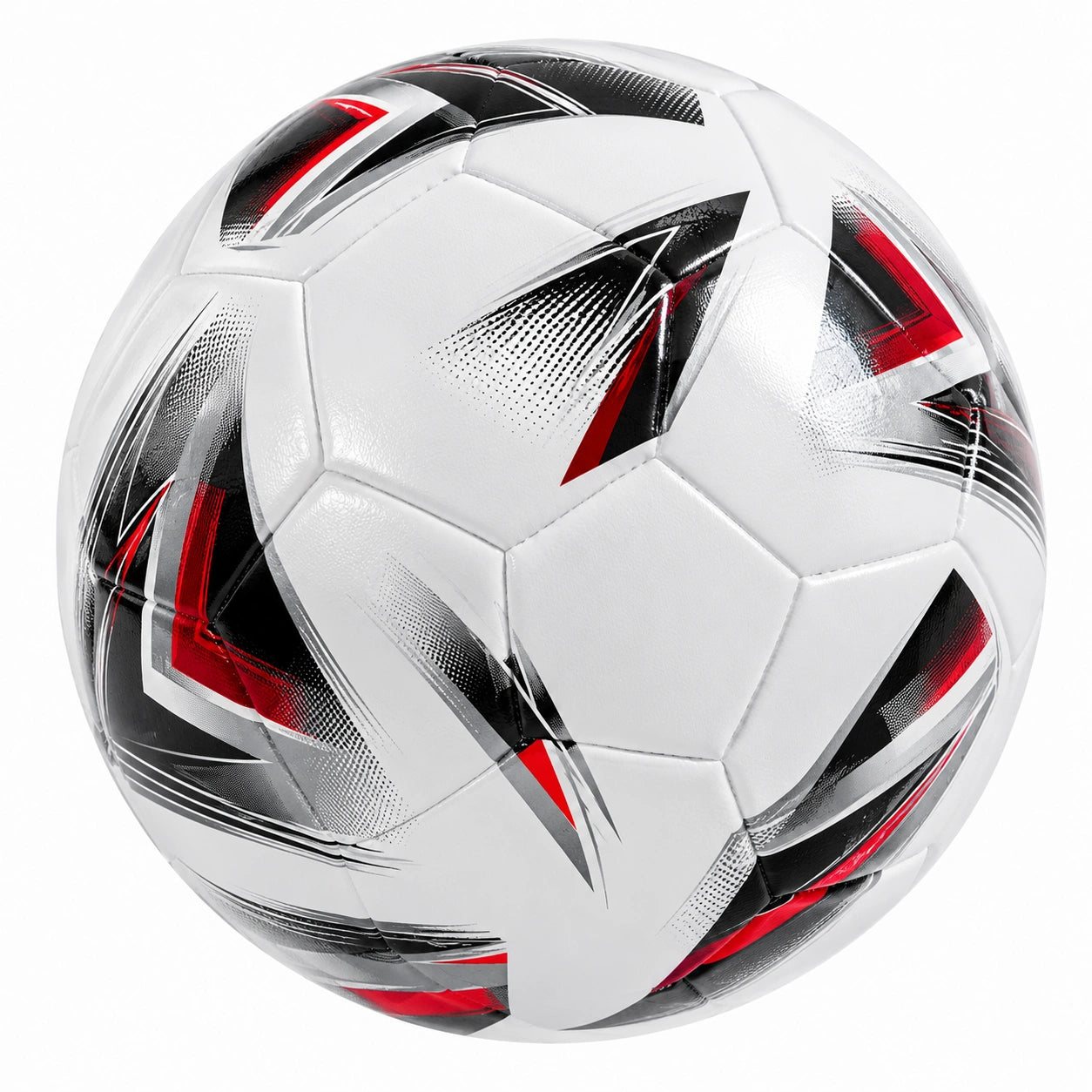 Ballon de football blanc, noir et rouge, design moderne