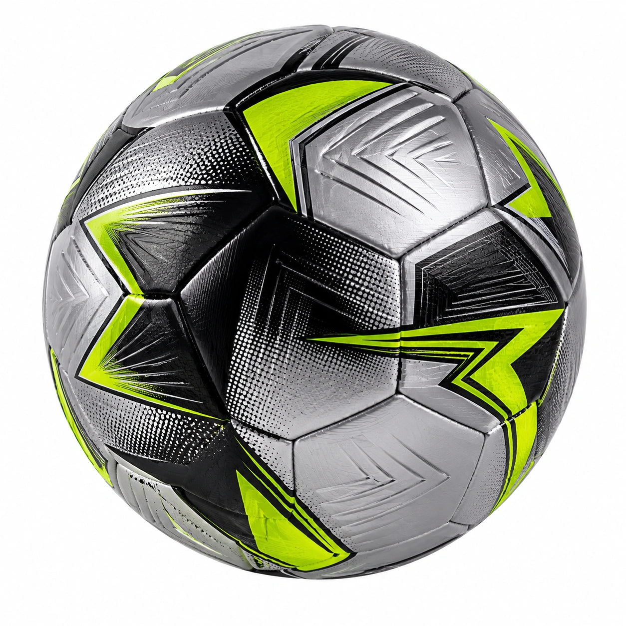 Ballon de football taille 5 noir, argent et jaune