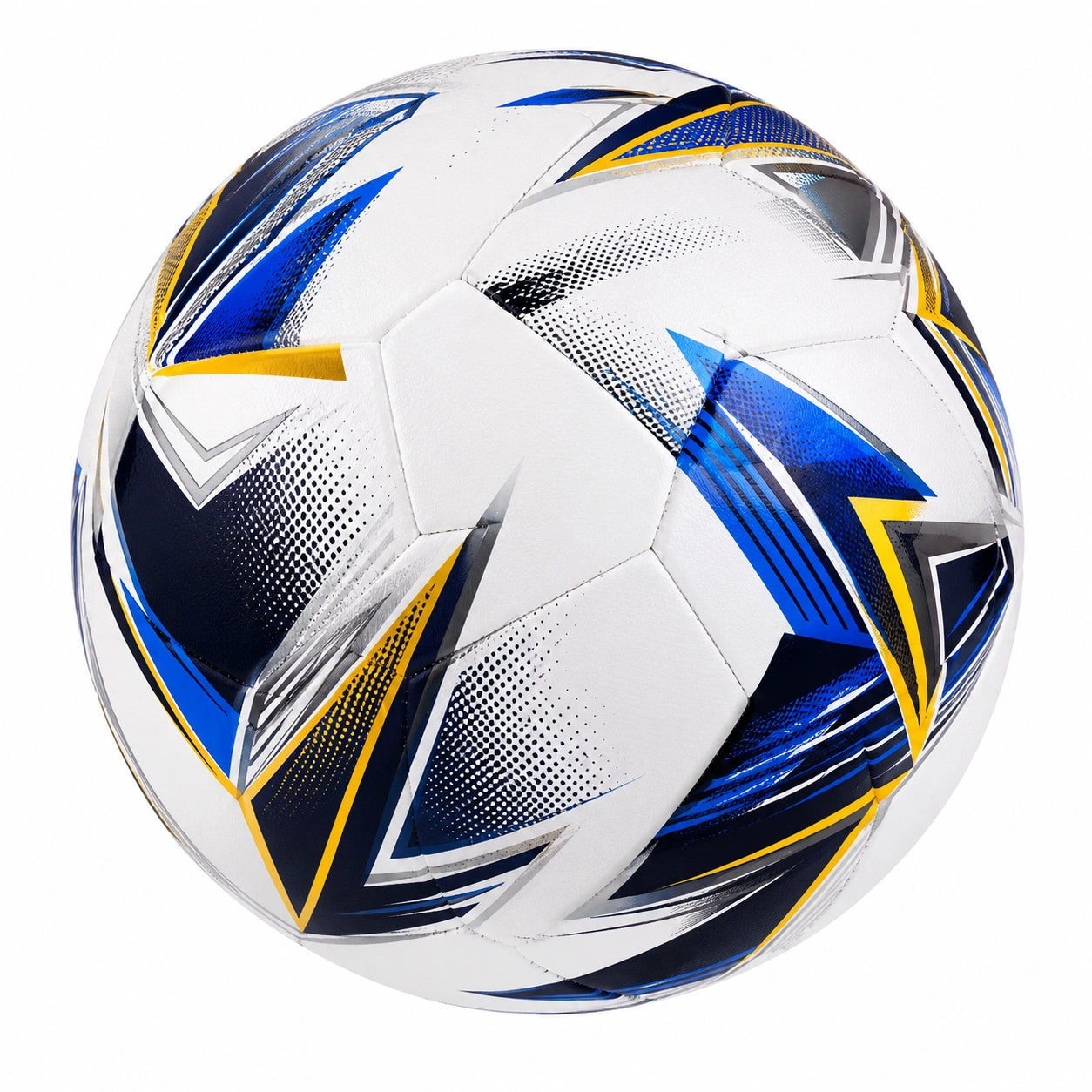 Ballon de football 32 panneaux cousu blanc/bleu/jaune
