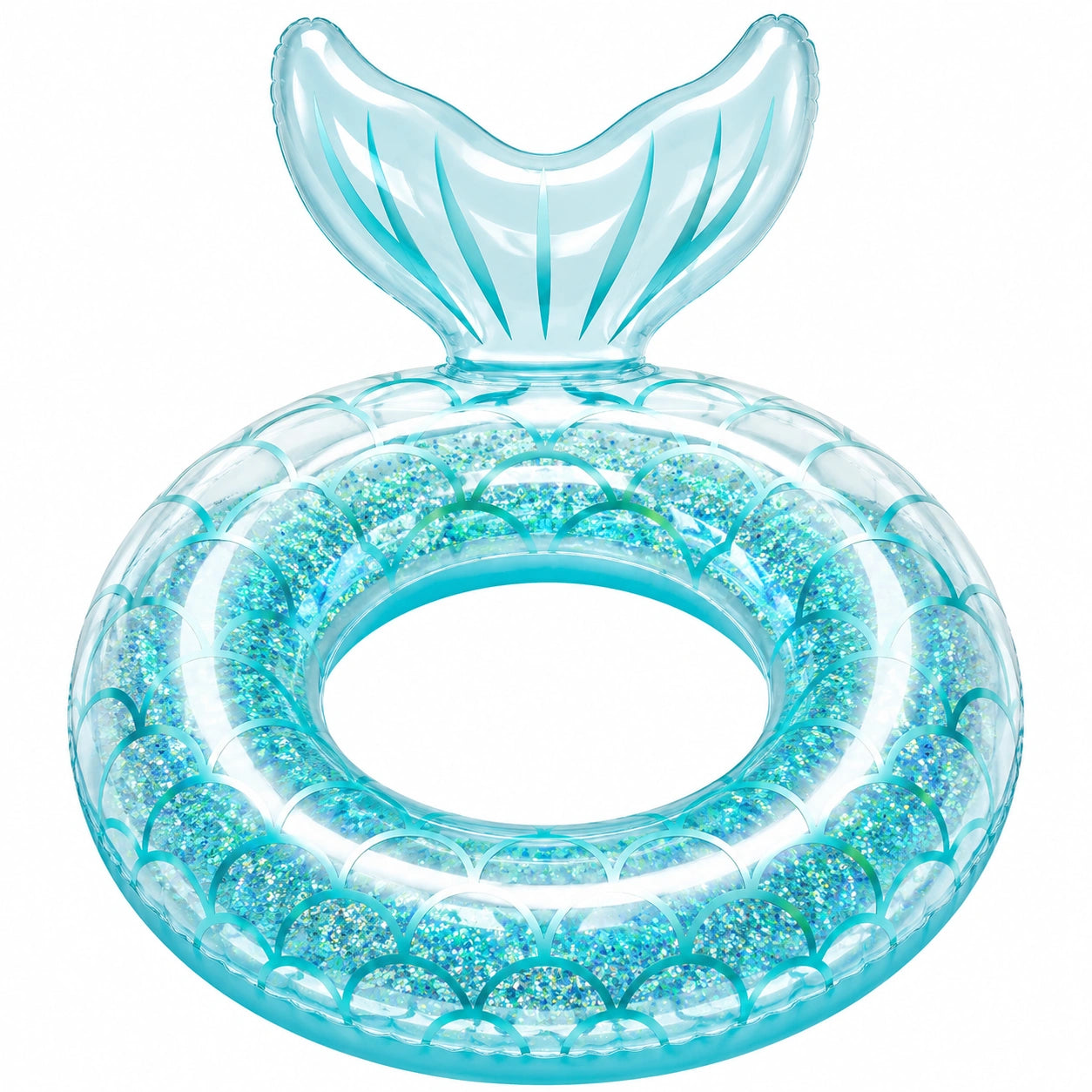 Bouée Gonflable Queue de Sirène Pailletée - Bleu Transparent