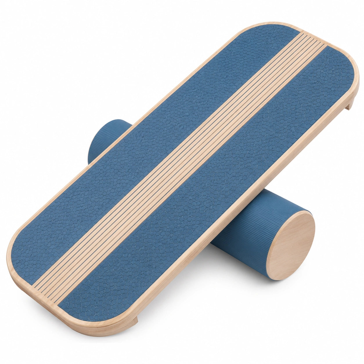 Planche d'équilibre en bois avec rouleau bleu