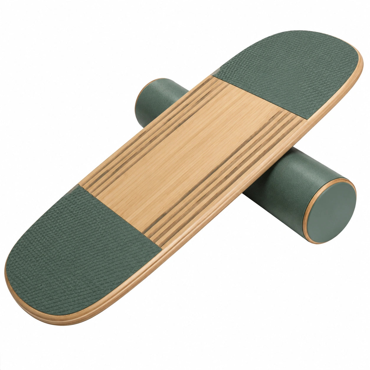 Planche d'équilibre en bois avec surface antidérappante verte