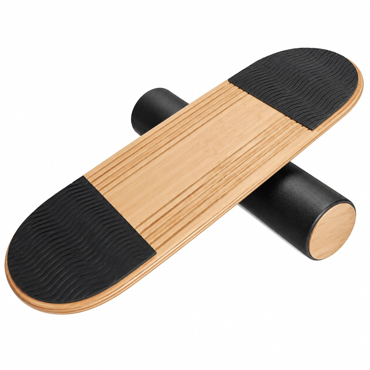 Planche d'équilibre en bambou avec rouleau noir et bois
